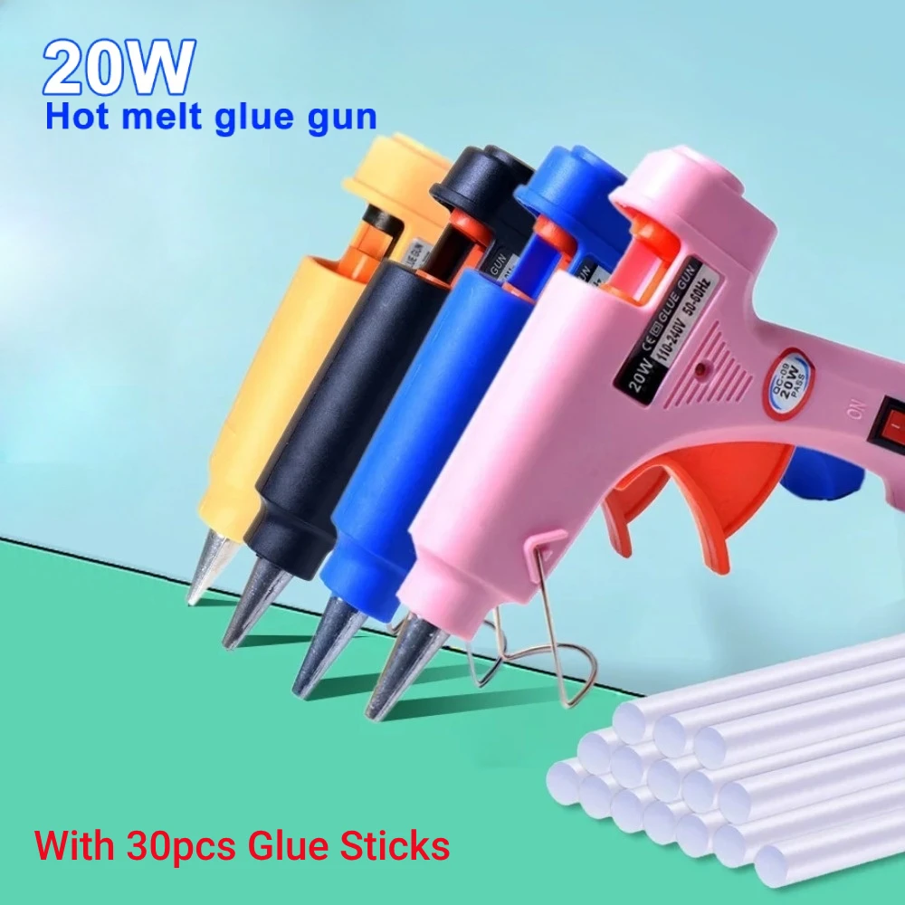 20W Hot Melt Glue Gun With 30pcs 7mm Glue Sticks DIY Household Industrial Guns Heat Temperature Tool EU Electric Repair Tool