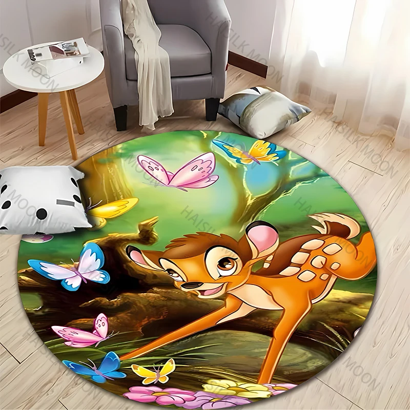 Disney Bambi Fawn Round Carpet Children\'s Rug Area Rug Round Rugs Floor Mat for Bedroom Living Room Chair Non-slip Rug