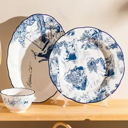 Hand Painted Flower Ceramic Plate Light Luxury Restaurant Steak Italian Pasta Plate Exquisite Delicious Dishes Dining Plates