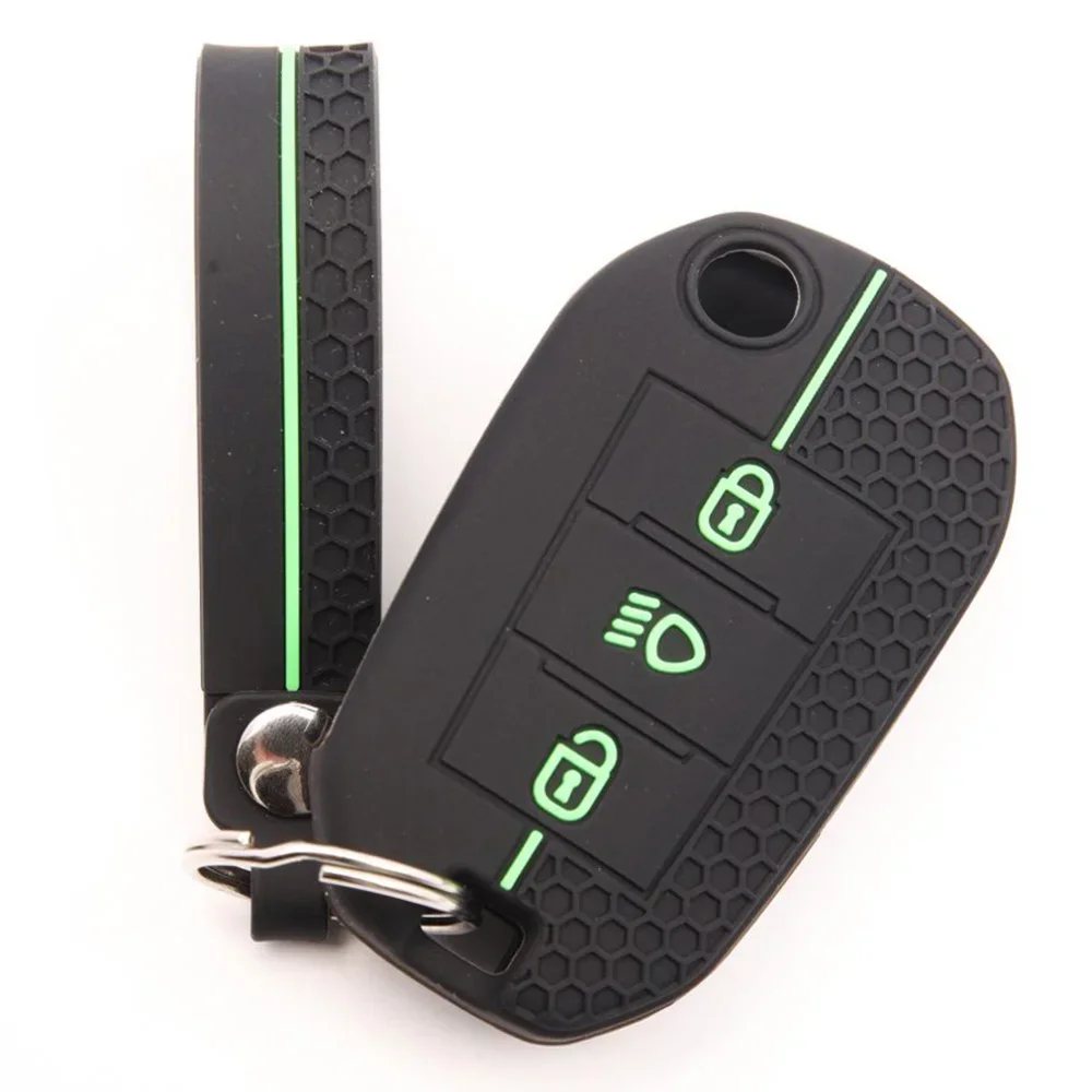 Silicone Car Key Cover With Keychain For Citroen C5 C3 C4 C8 Berlingo Peugeot Partner Rifter 208 308 508 407 2008 3008 Expert