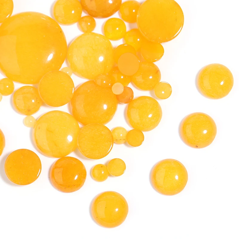 

2-10pcs/lot Natural Stone Round Flatback Yellow Jade Cabochon 4/6/8/10/12/14/16/20/25mm For Diy Jewelry Making