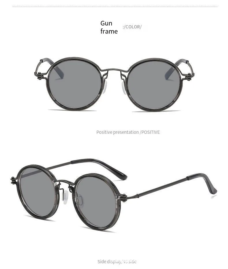 2026 Modische Neue Metall-Sonnenbrille mit Kleinem Rahmen, Runde Retro-Brille für Herren, Street-Photography-Brille, Hip-Hop UV-Schutz Sonnenbrille – Detail 11