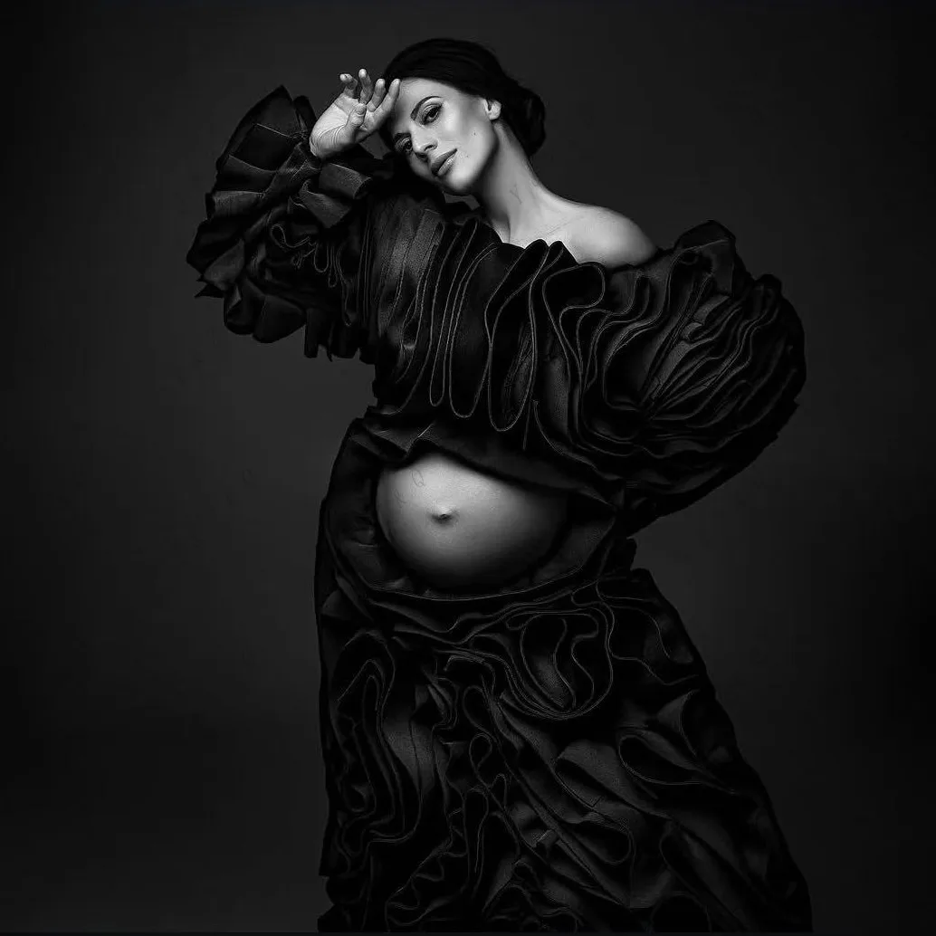 Vestidos de embarazo de color morado de lujo, vestido de maternidad plisado con mangas completas recortadas en capas, плаajtе для бем Iyoм Jaya