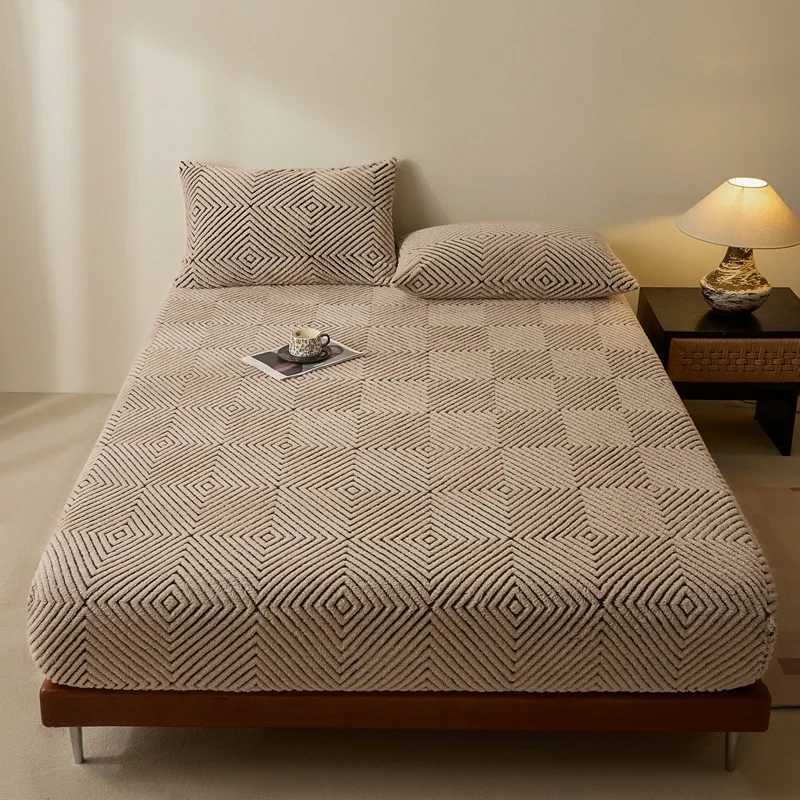 Jacquard warm sun fleece single bed hat  Thickened and warm mattress covers for autumn  Wrap the bedspread 360 degrees