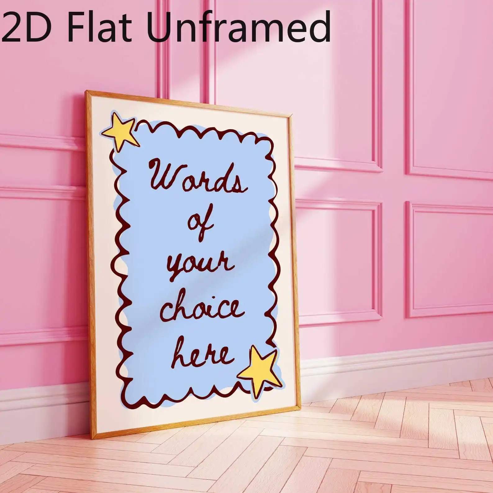 Custom Text Quote Canvas Painting Personalized Custom Words Poster Cute Star Wavy Border Wall Art Unframed Girls Room Decor Gift