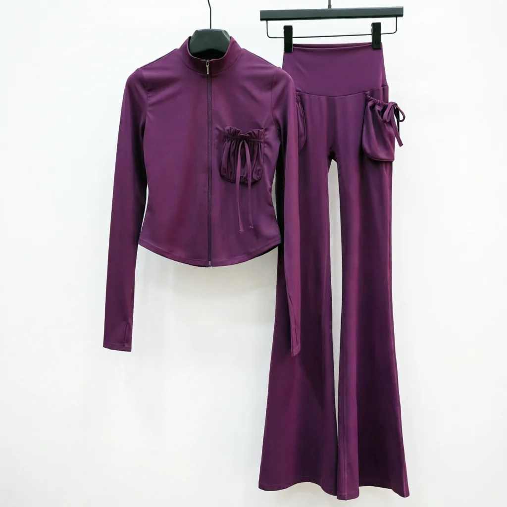 women-2-piece-zip-up-workout-sets-stand-collar-long-sleeve-jacket-with-drawstring-pocket-high-waist-flared-yoga-pants-gym-pilate