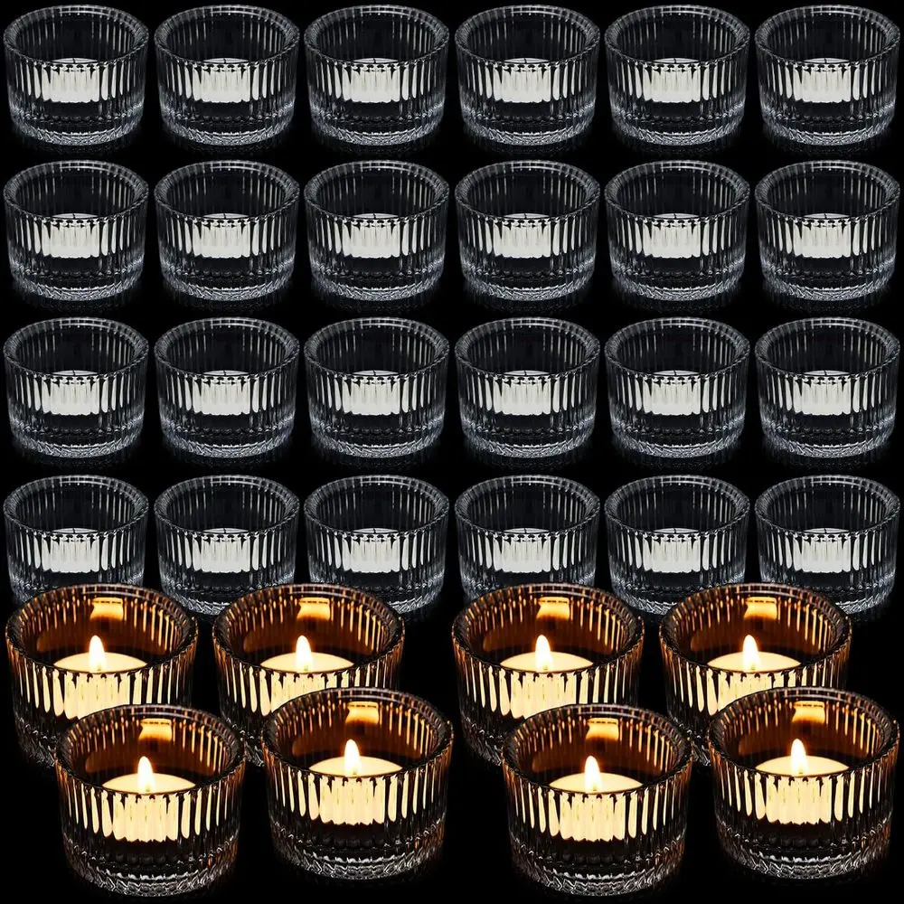 

36 Pcs Clear Votive Candle Holders Small Glass Tealight Candle Holder Round Ribbed Candle Holders or Table Home, 2.1 x 2 x 1.3 I
