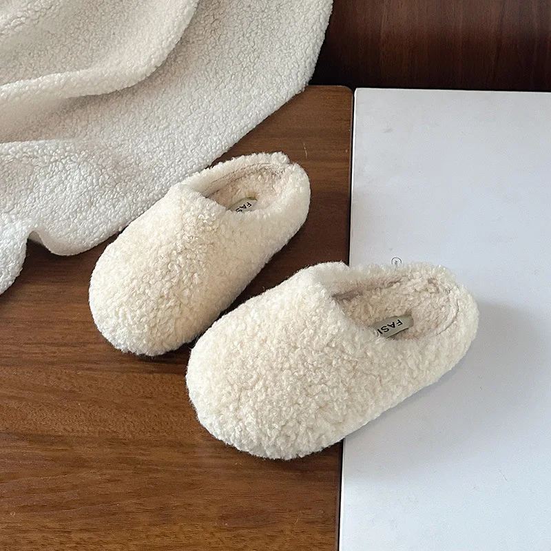 Girls Warm Slippers Suede Warm Kids Cotton Shoes Soild Color Versatile 2025 Winter New Children Bedroom Shoes Round Toes Soft