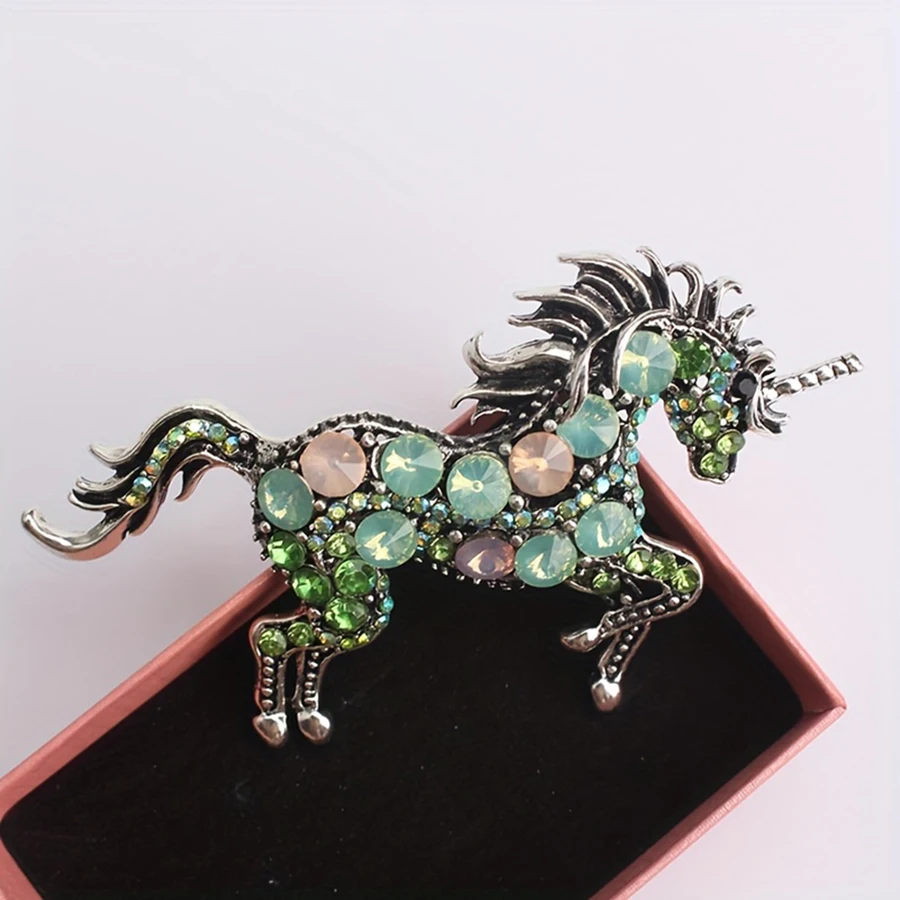 European and American crystal galloping horse brooch antique gold color animal men women clothing accessories jewelry bag badge