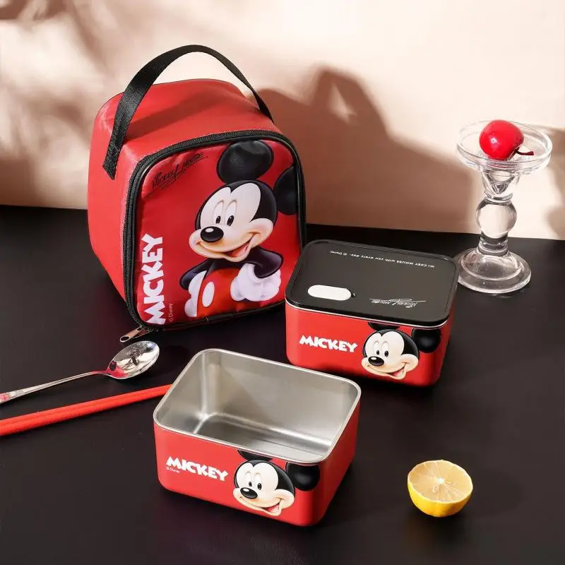 New Mickey Stainless Steel Lunch Box 700Ml Large Capacity with Lid for Office Workers and Students Square Crisper Lunch Box