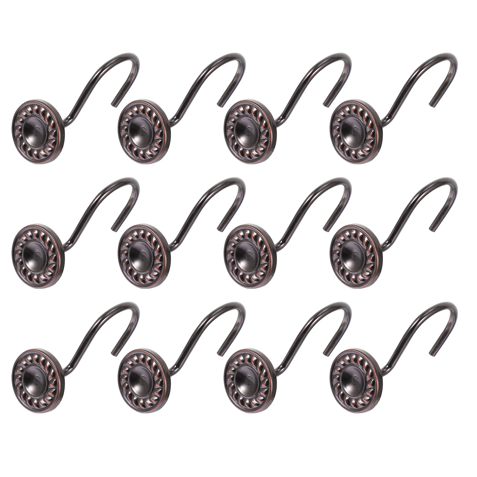 

12Pcs Shower Curtain Hooks Rustproof Retro Iron Sundries Hooks Decorative Bath Rod Fixing Curtain Accessories Glide Shower Rings