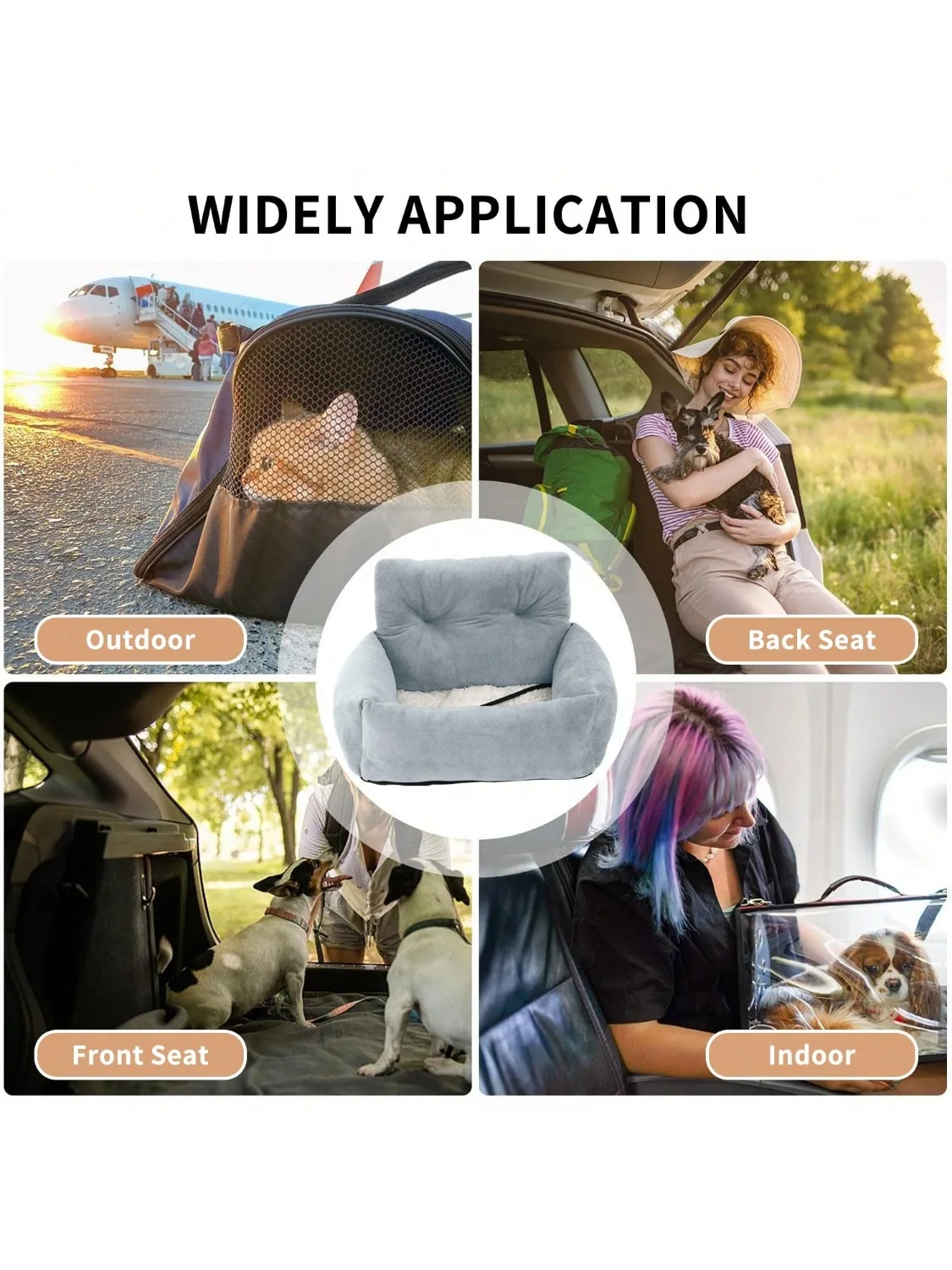 Reisbed voor huisdierverhoger, autostoeltjes voor auto en huis, warm pluche, zacht en comfortabel, voor huisdieren, puppy's, katten, voor- of achterbank - afbeelding 2