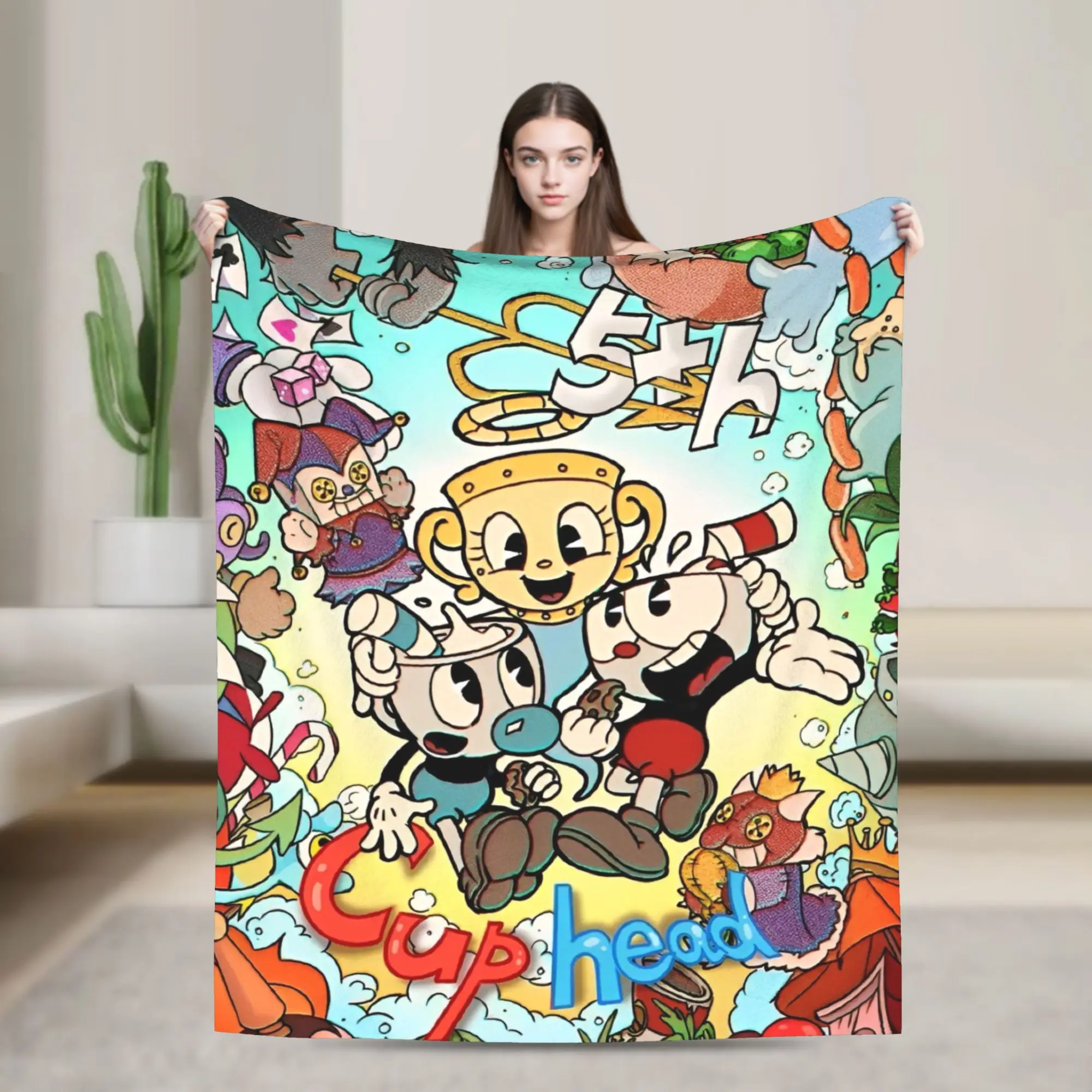 

Great Retro Game Cuphead Blanket Flannel Funny Soft Throw Blanket for Home Restaurant Autumn/Winter