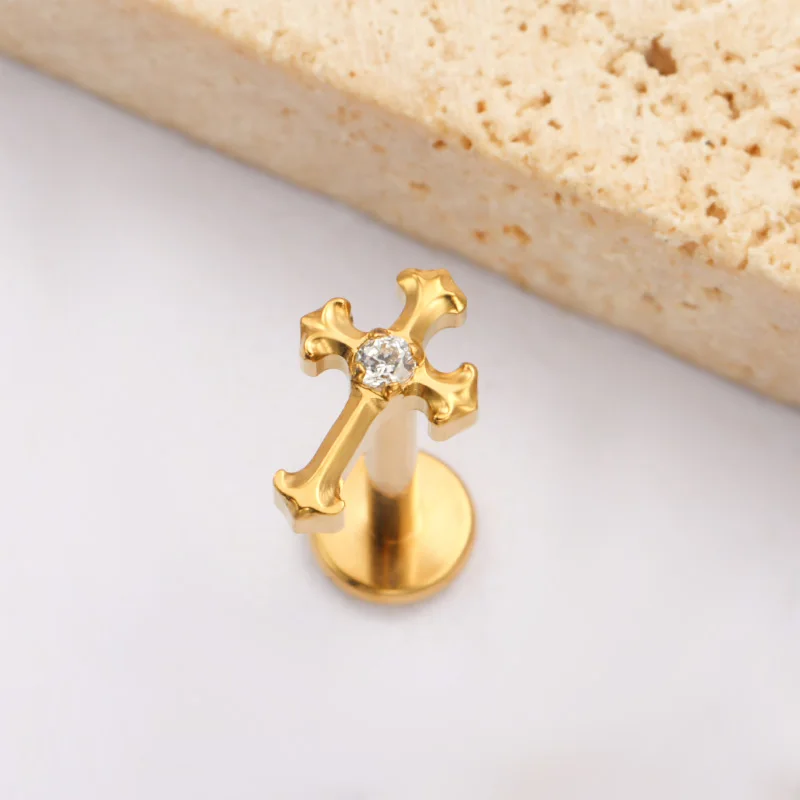 ASTM F136 التيتانيوم مع تشيكوسلوفاكيا الصليب Labret ترصيع الشفاه ثقب داخليا الخيوط ميدوسا الدائري الغضروف مونرو ثقب المجوهرات #3