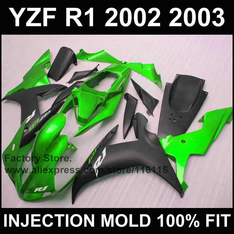 

MOTOMARTS ABS plastic 100% Full injection fairings kit for YAMAHA 2002 YZF R1 2003 R1 02 03 green black bodywork fairing set