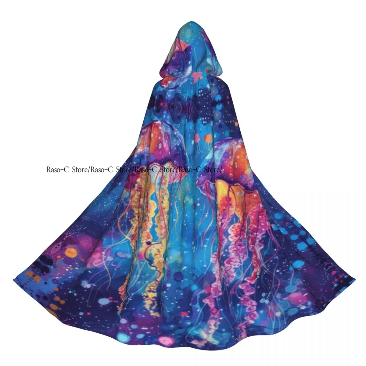 الكبار عباءة الرأس مقنعين الكرتون قنديل البحر طباعة القرون الوسطى زي الساحرة ويكا مصاص دماء قزم بوريم كرنفال حفلة #1