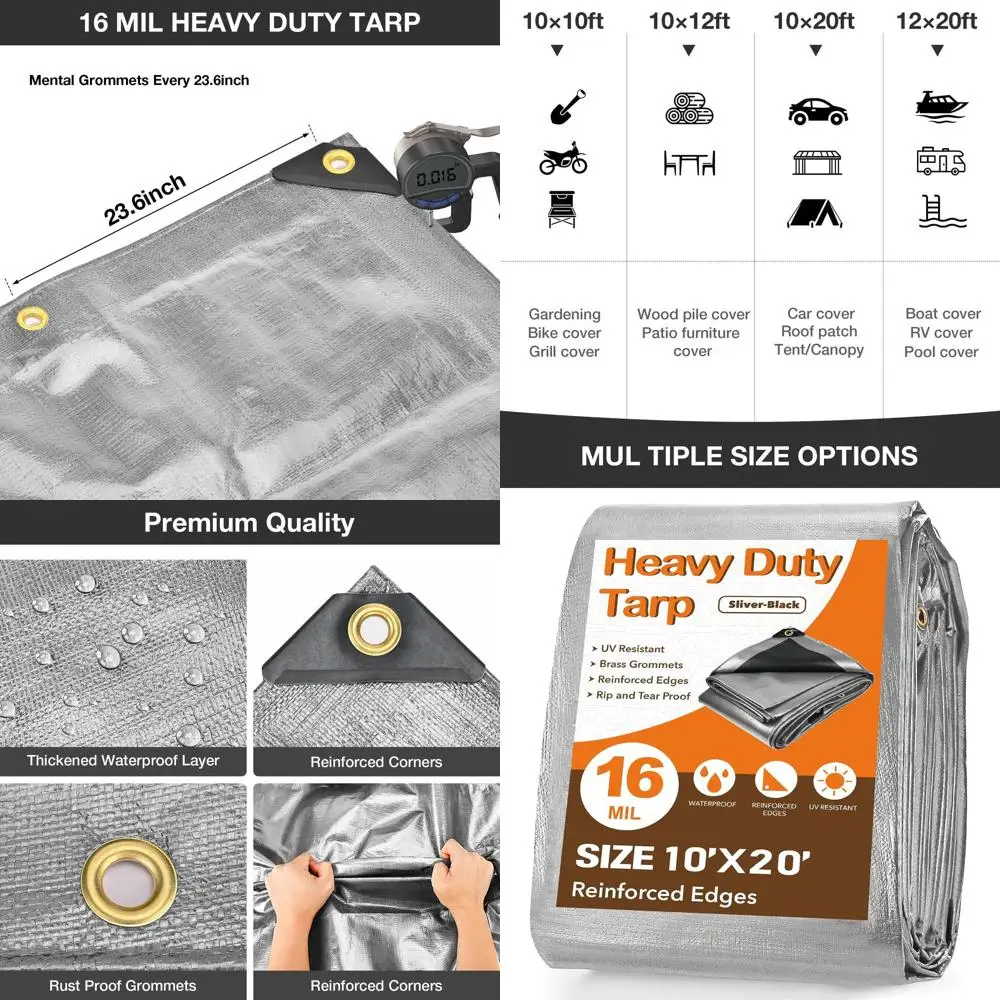 10x20FT Heavy-Duty Waterproof Tarps - UV Protected, All-Weather Cover for Shelters and Camping, Green/Brown