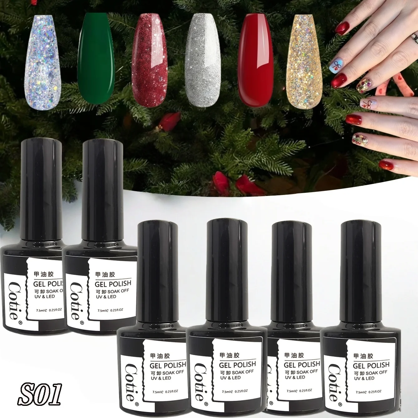 Set di smalti gel natalizi a 6 colori, tono champagne verde, rosso, glitter argento, perfetto per le vacanze autunnali di Capodanno