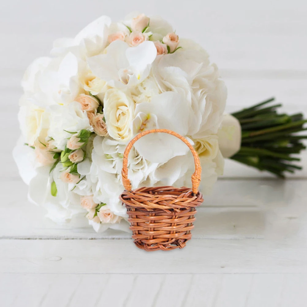 Cestas de flores en miniatura para casa de muñecas, cesta tejida de mano, mini cesta de almacenamiento de flores, adorno de micropaisaje, decoración de boda, 12 Uds.