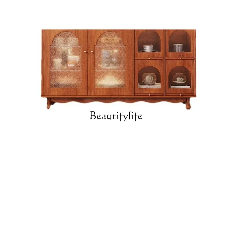 

FG17Retro solid wood dining side cabinet, Nordic home living room medieval storage glass storage cabinet