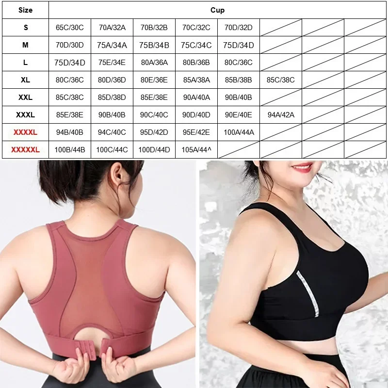 Sports Bra for Big Lady High Impact 4XL 5XL Workout Underwear Sportswear Gym Fitness Yoga Tank Top Plus Size Running Shirts Crop