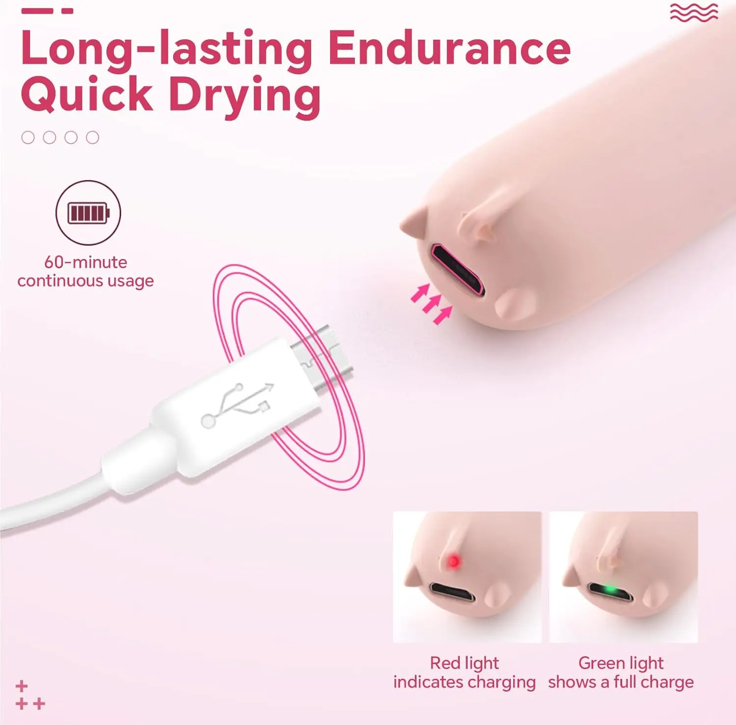 Lampada per unghie UV LED rosa con orecchie di gatto, essiccatore gel portatile per acrilico e nail art