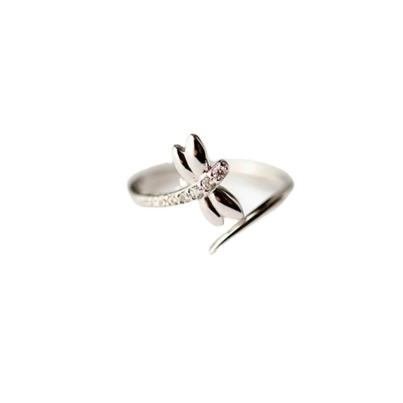 Women's 925 Sterling Silver Dragonfly Crystal Opening Ring