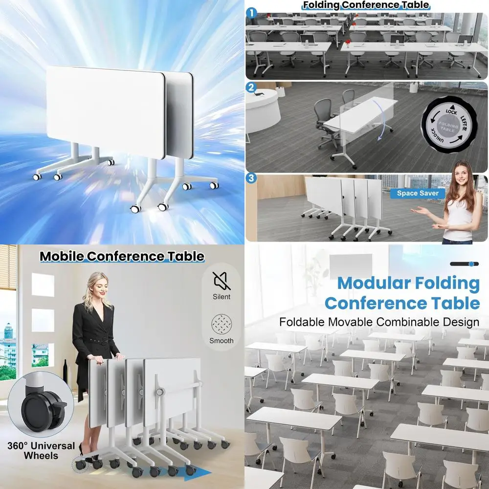 

Adjustable 6-8 Person Conference Table with Wheels for Meetings, Training, and Office Use