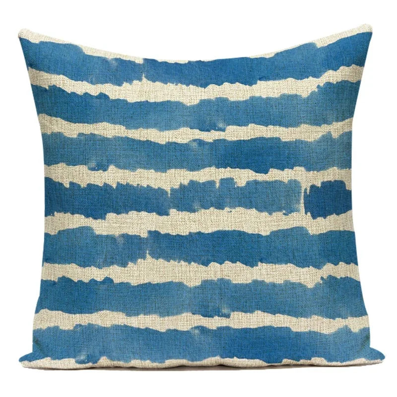 Blue Geometry Stripes Cushion Cover Polyester Pillow Cover Decorative Pillows Home Sofa Bed Decoration Throw Pillowcase
