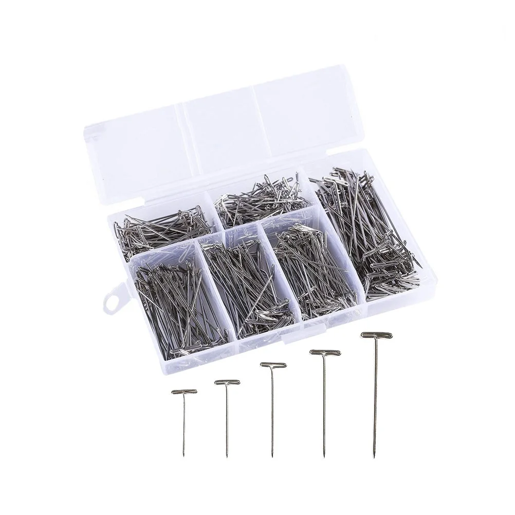 

450Pcs T-Pins for Wigs Metal T-Pins Craft Needles Set Styling Hairpieces Blocking Knitted Fabrics Modeling Supplies