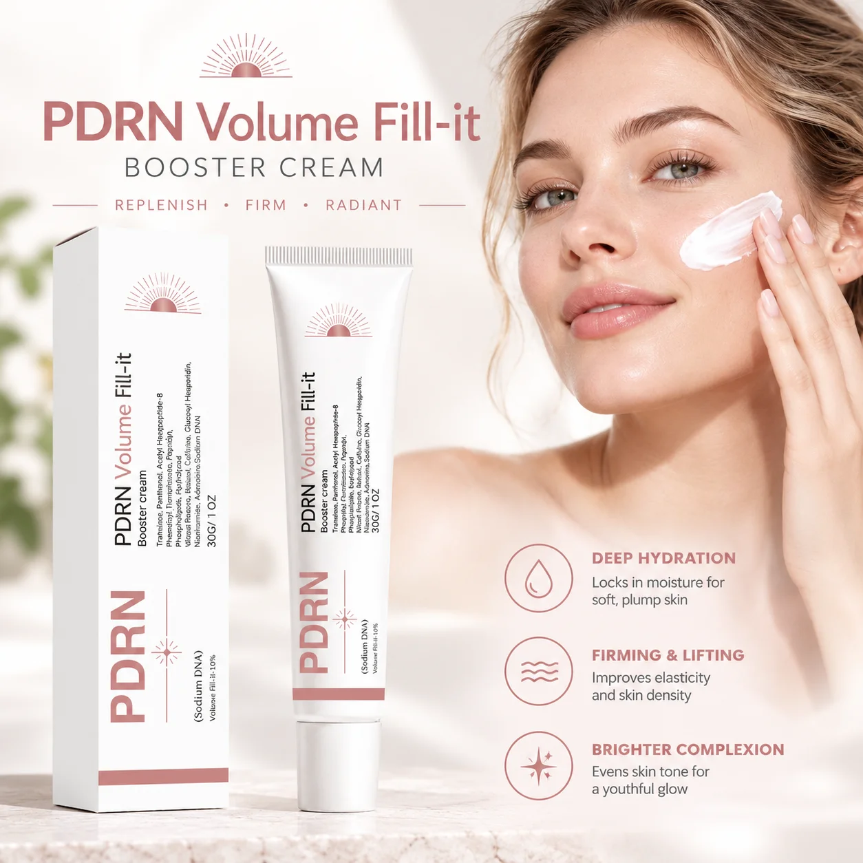 PDRN Volume Fill Booster Cream For Forehead,Smile Lines & Neck Wrinkles Reduction,Plumping Firming Retinal Peptides Care Cream