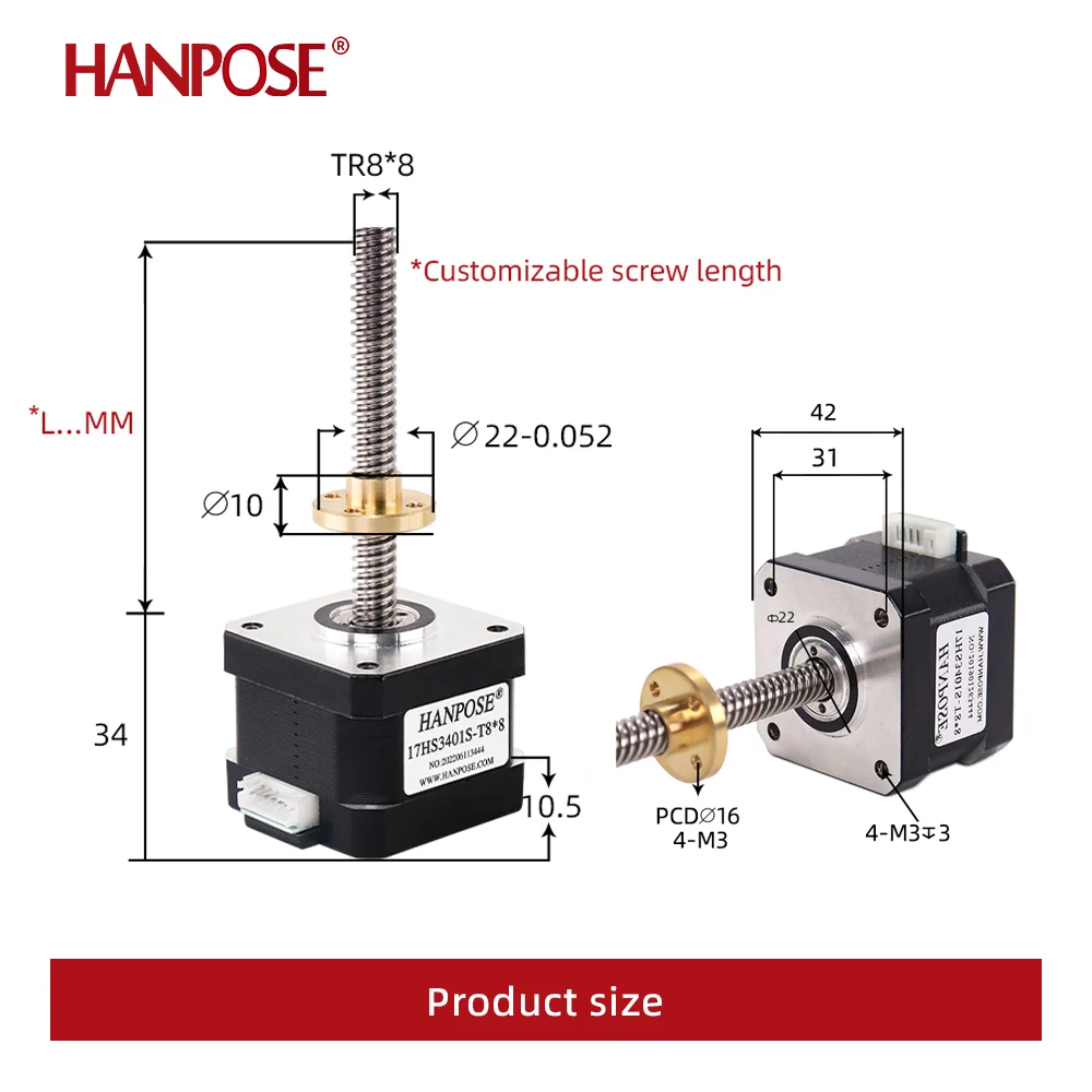 3d printer motor Nema17 stepper motor with T8 screw lead 8mm 300mm 42 motor 42BYGH 17HS3401S for Z axis long screw