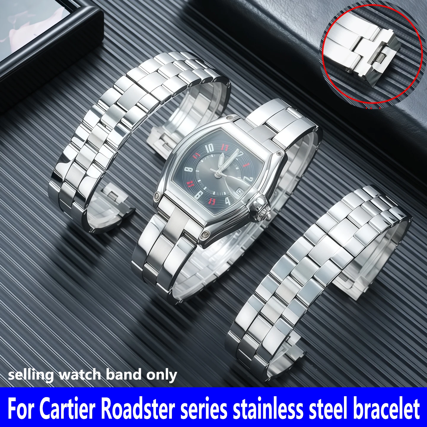 

For Cartier Roadster series 19mm Watch Strap Men stainless steel bracelet Watch Band with Quick-release Interface Folding Buckle
