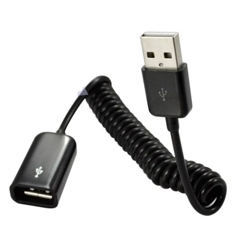 USB 2.0 Male To Female Spiral Coiled Adapter Cable 1M/3.2Ft Spring Telescopic Extension Wire Cord For Charging