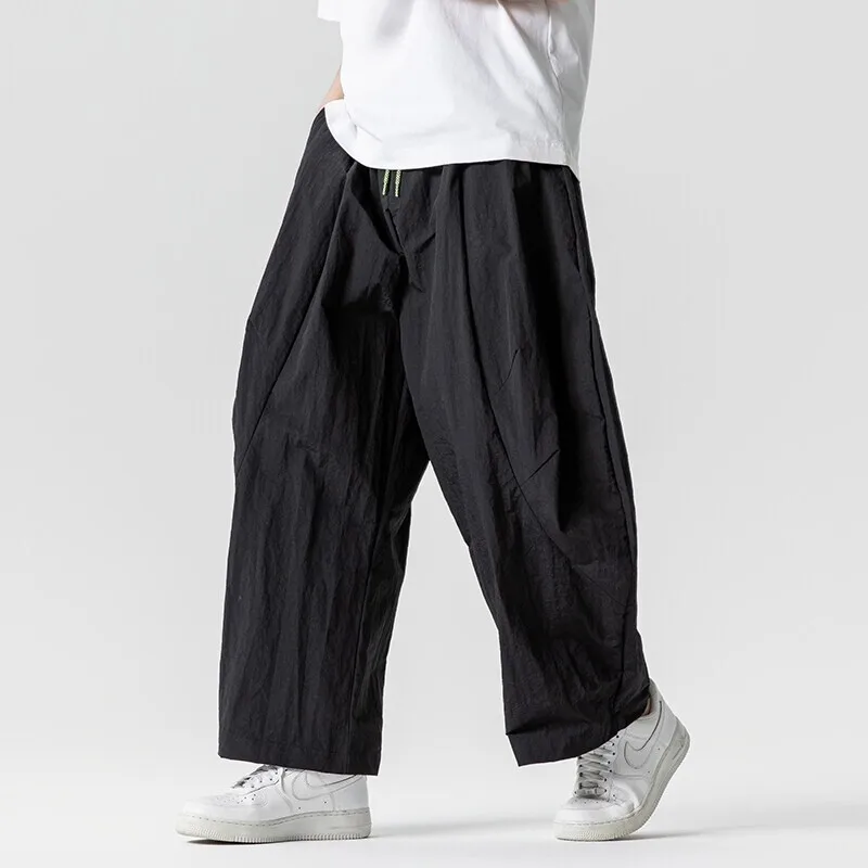 

Spring Summer New Wide leg Pants Men Hip Hop Casual Trousers Mens Solid Color Loose Streetwear Elastic Waist Pants Man Plus Size