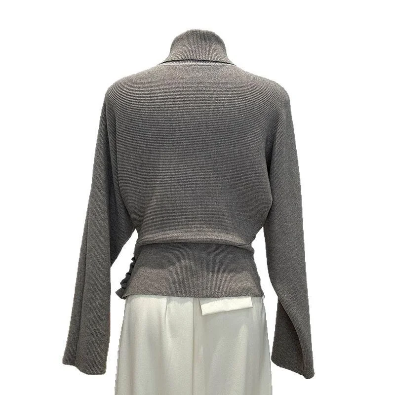 طالب الكرتون ملابس النساء عادية محبوك سترة الخريف الشتاء عالية الرقبة الجانب الطية تصميم بلايز 25 نمط جديد عصري #5