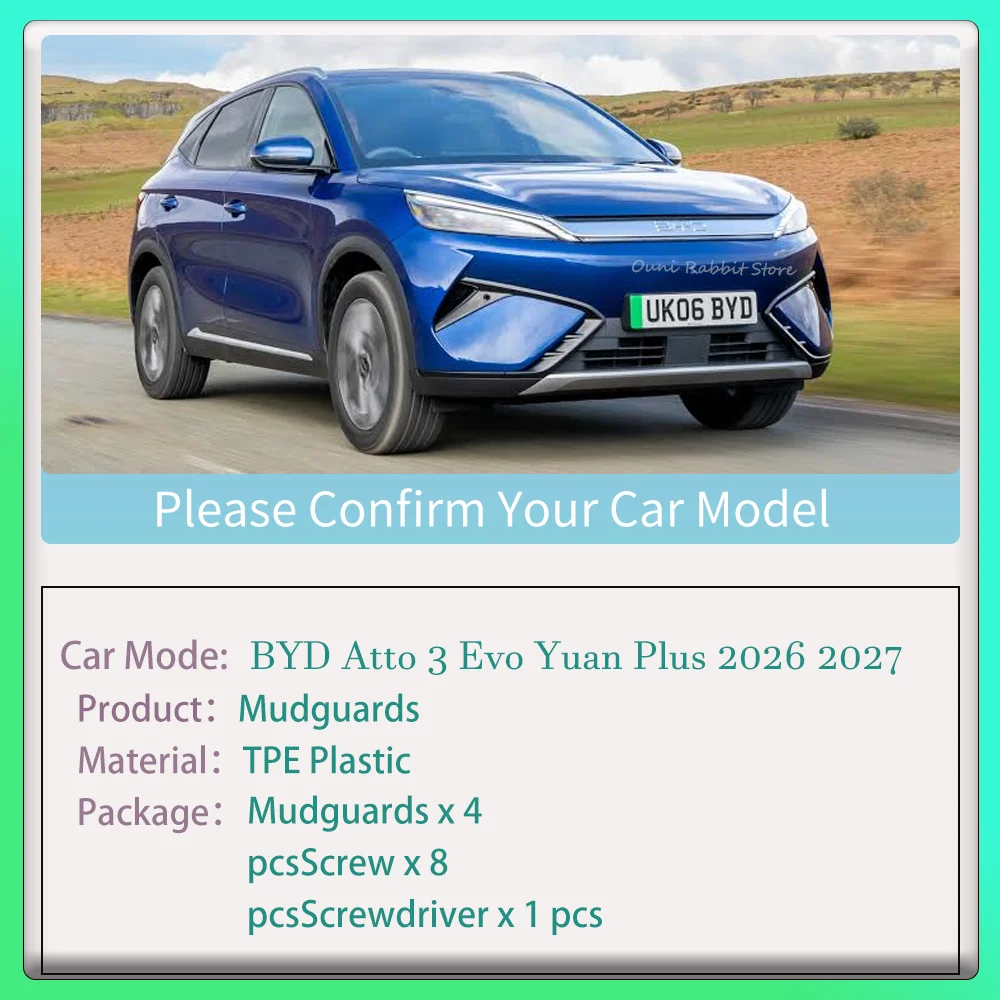 For BYD Atto 3 Evo Yuan Plus 2026 2027 Car Wheel Mudguard Flaps Mud Skin Cover Guards Fenders Splash Parts Protect Accessories