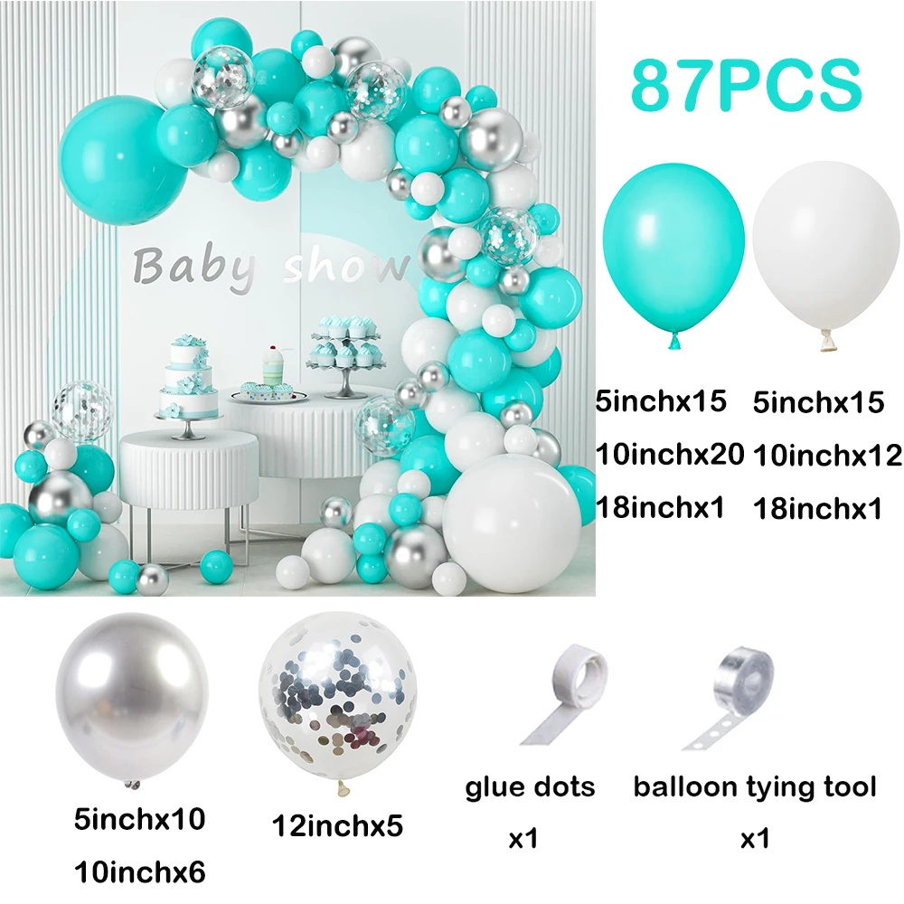 Teal Blue Balloon Arch Garland Kit Turquoise Silver White Balloon Baby Shower Kid Birthday Decoration Wedding Party Decor Globos