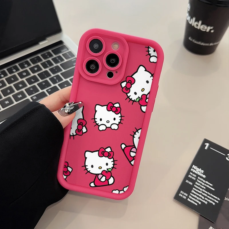 Sanrio Hello Kitty Cartoon Fall Shockproof Case For iPhone 15 14 13 12 11 Pro X Xs Max SE2 7 8 Plus Soft TPU Shell Cover WK439