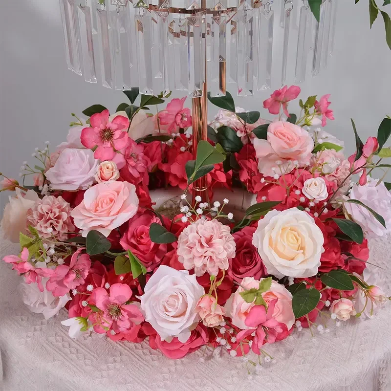 70/60/50/40/30cm Luxuriöser, individuell gestalteter blauer künstlicher Blumenball, Hochzeitstisch-Mittelstück, weißer Blumenkranz, Party-Event-Dekoration – Detail 2