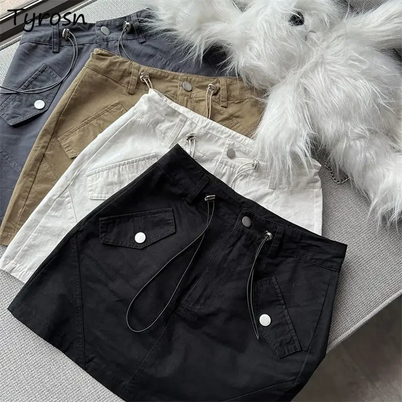 

Sexy Low Waist Cargo Skirts Women Drawstring 4-colors Summer Hotsweet Girls All-match Streetwear Mini A-line Faldas Vintage Chic