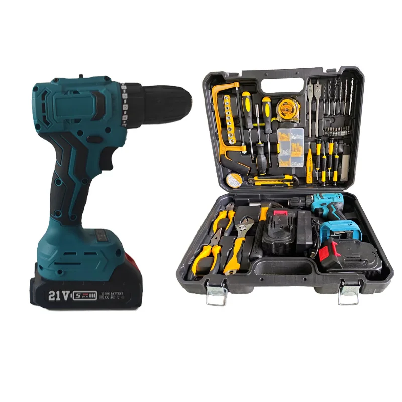 

Общий бытовой набор инструментов, дрель с литиевой батареей 21 В и обычный набор инструментов, включая аккумулятор