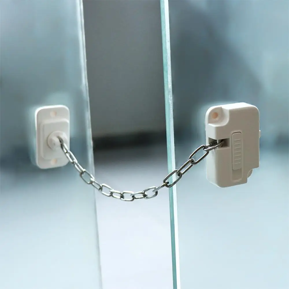 Blocco di sicurezza per finestra regolabile Blocco a catena per telaio per finestra robusto ABS Nessuna perforazione Limitatore per finestra autoadesivo Casa