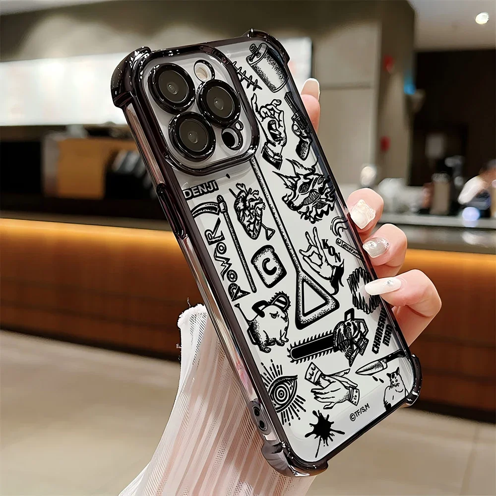 Chainsaw Man Anime Plating Case For Infinix Hot 40i 30 30i 10s 9 Play Smart 8 7 Note 40 Spark Go Shockproof Anti-Fall Cover