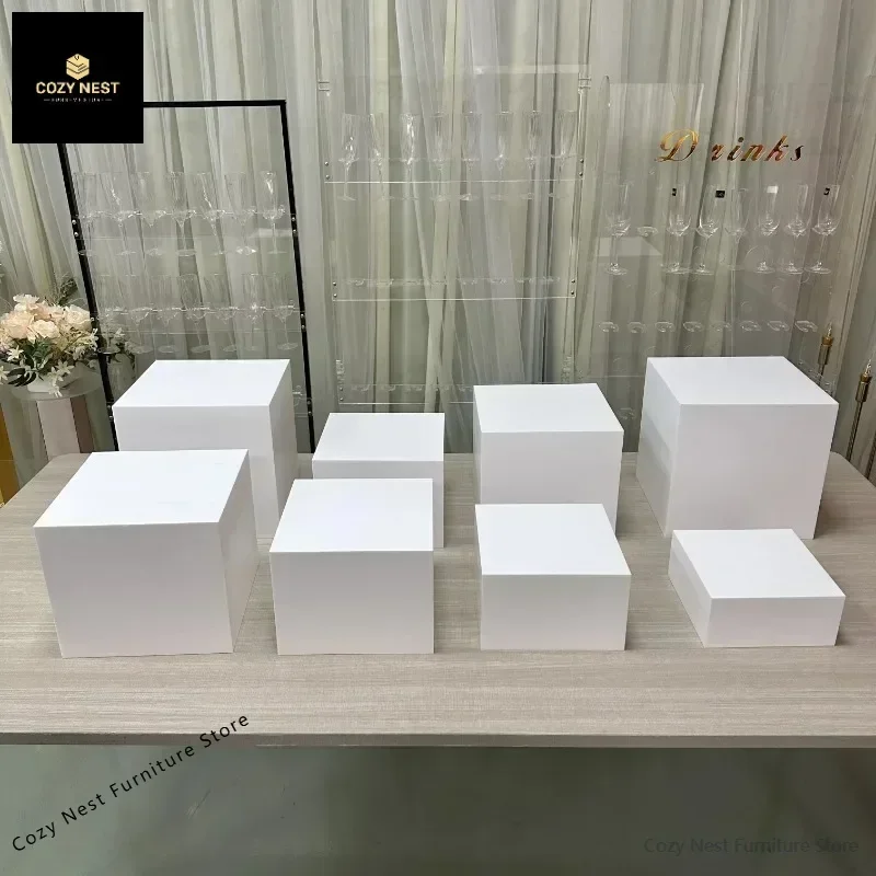 White Buffet Acrylic Riser Cube ,Decorative Acrylic Storage Boxes, Food Buffet Riser for Wedding, Party,Cakes