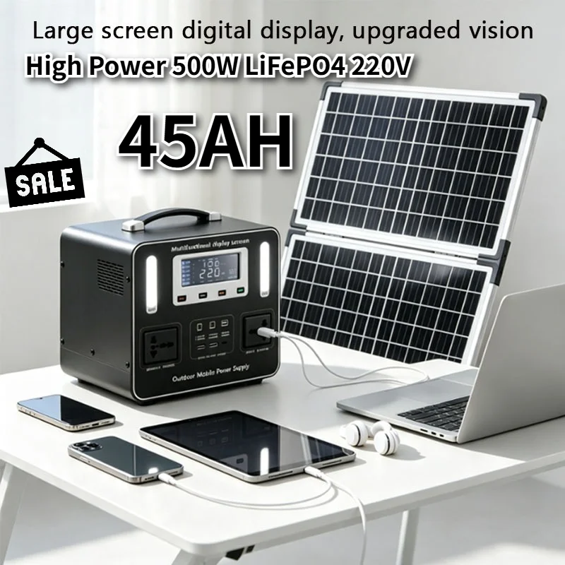High Power 500W LiFePO4 220V Portable Power Station 45AH Solar Outdoor Mobile Power Supply Home Emergency Energy Storage