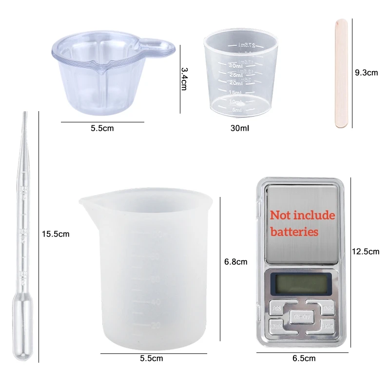 Kit de resina epoxi con palos, tazas graduadas y guantes para la fabricación de joyas, manualidades de arte DIY, cristal transparente, fácil de mezclar, 3:1 AB