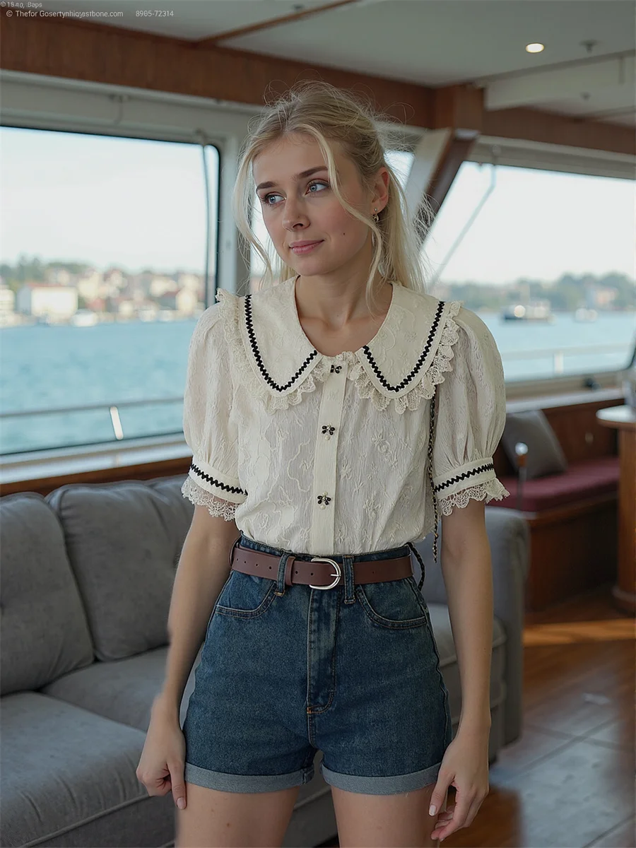 لطيف الدانتيل قمصان الفتيات البلوزات الملابس للنساء الصيف بلايز الخطوط الطويلة عيد الحب Bodycon عمال عادية واسعة استرخاء مزيج Ins