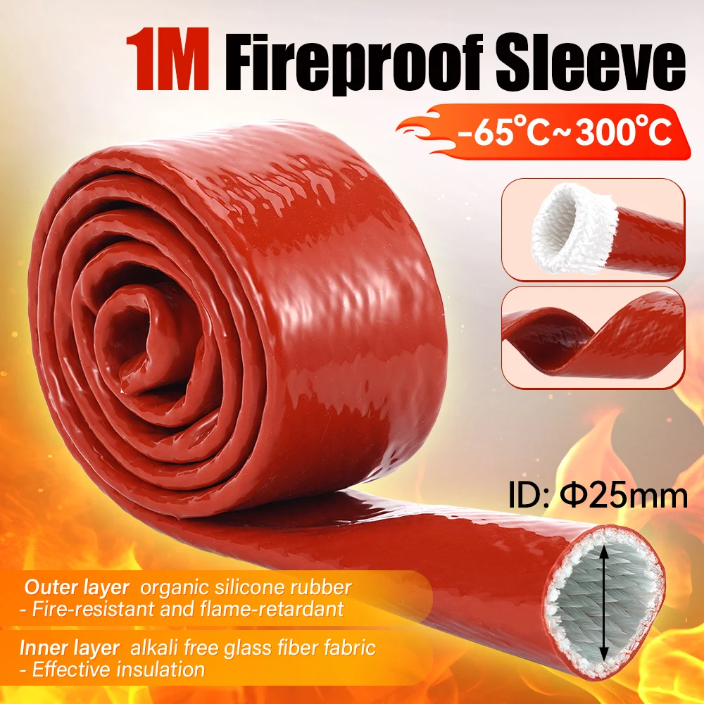 

1M Inner Diameter 25MM Silicone Rubber High Temperature Resistant Fireproof Pipe, Suitable for Cable Heat-Resistant Hose