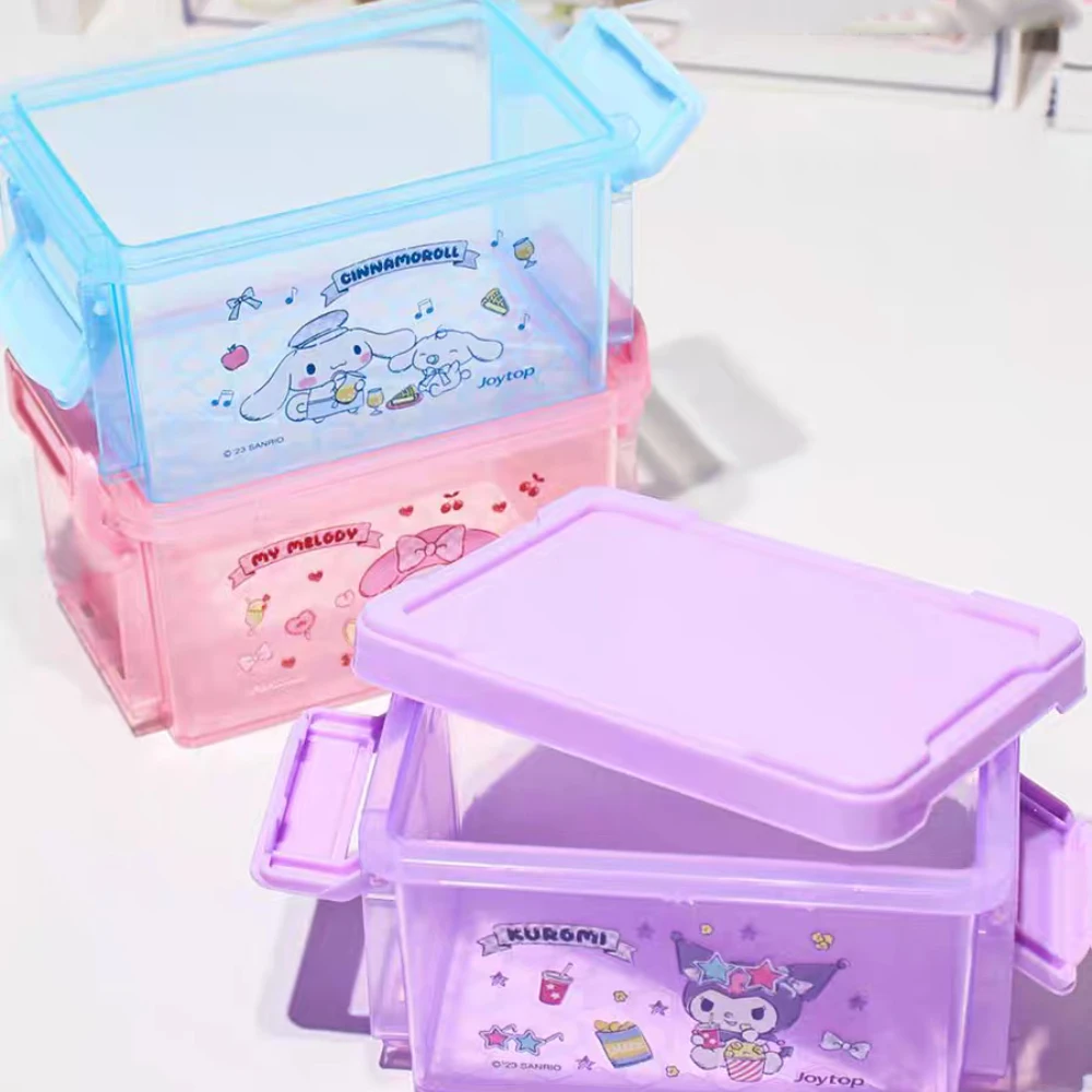 Genuíno sanrio cinnamoroll kuromi caixa de coleta empilhável de 3 camadas com adesivo diy kawaii melodia casa caixas de armazenamento diversos